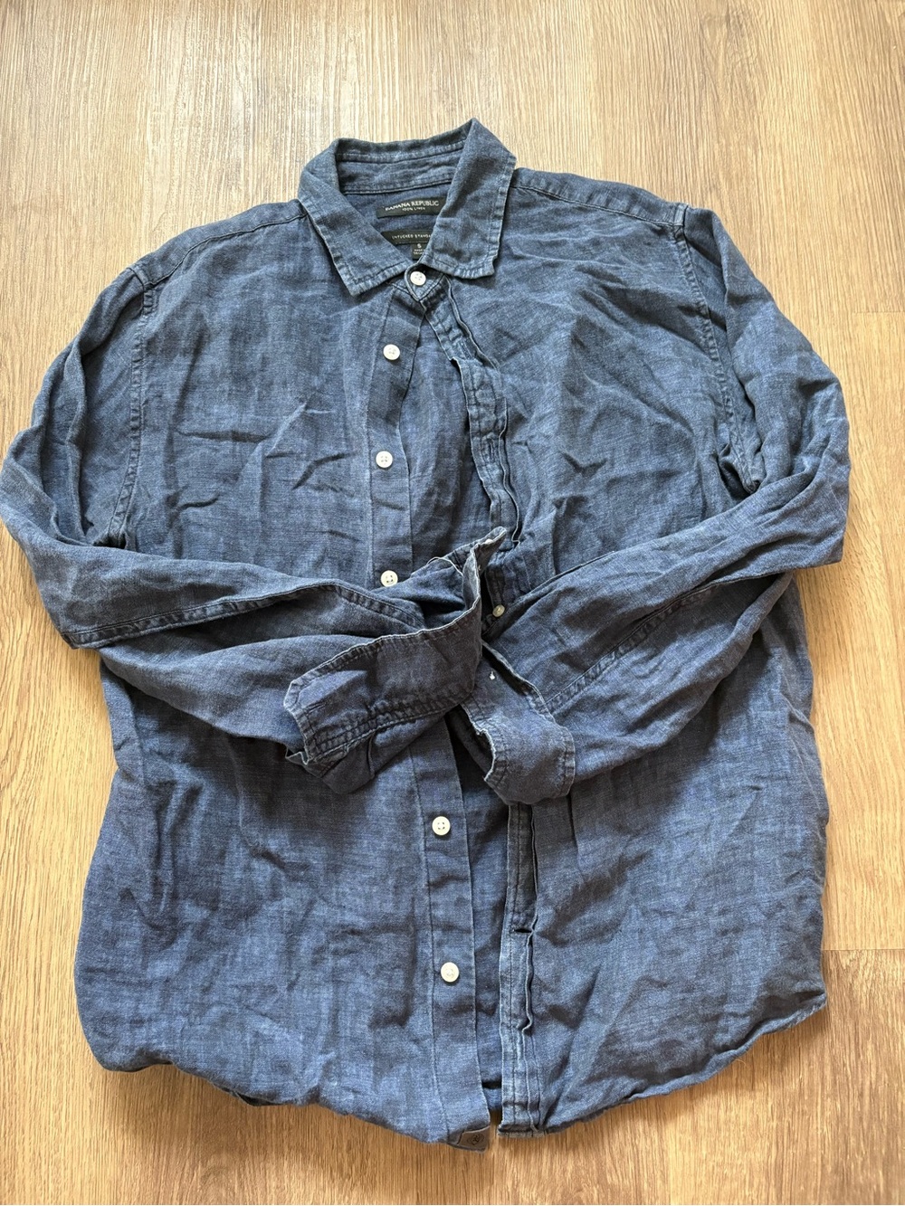 Banana Republic Washed Indigo Button-Down 100% Linen Shirt